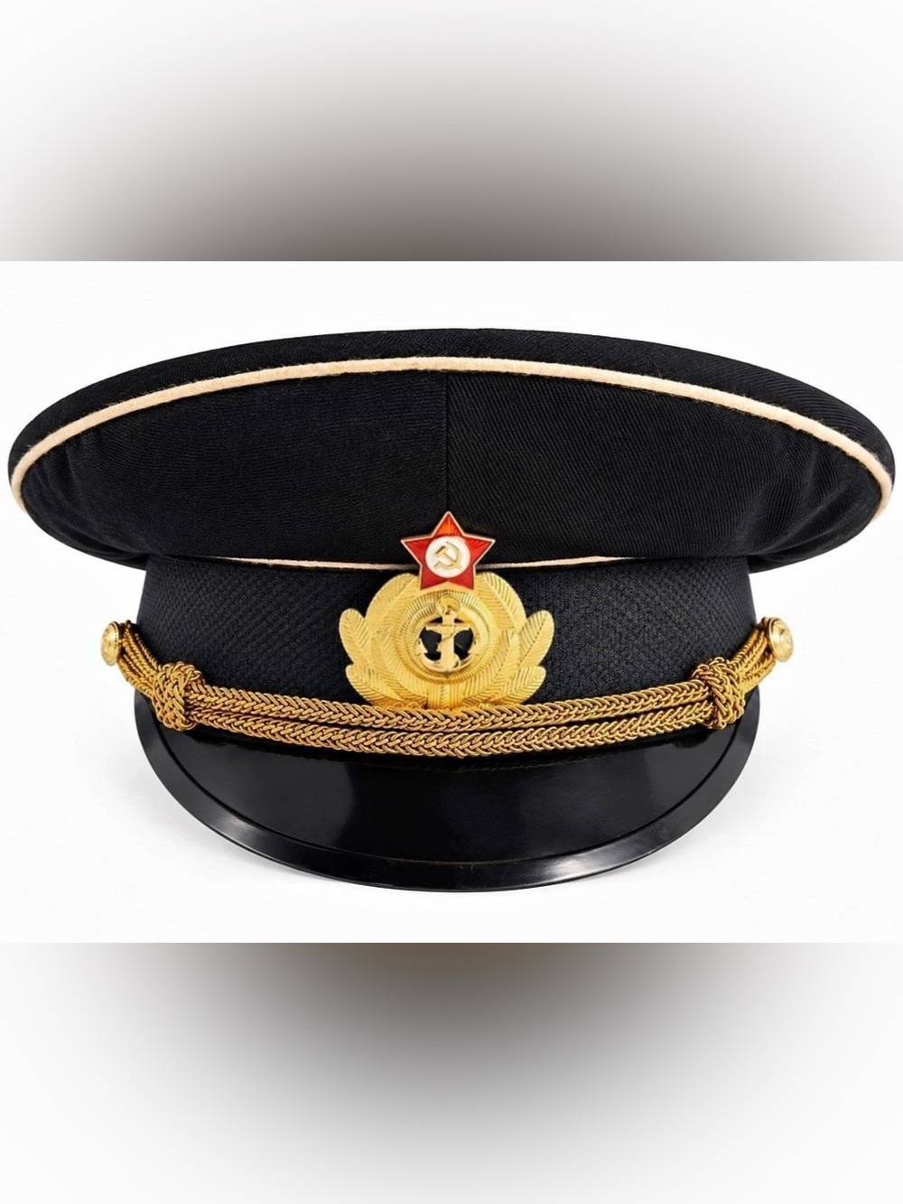 Soviet Navy Officer Peaked Visor Cap Black Hat Size 58